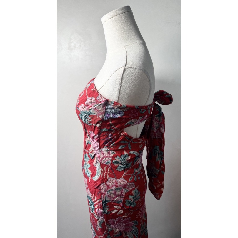 Vici‎ Women's Red Floral Tropical Tie-Back Maxi Dress Sz S - Picture 4 of 6